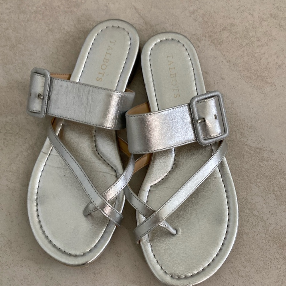 Talbots Metallic leather Silver Slide Sandals